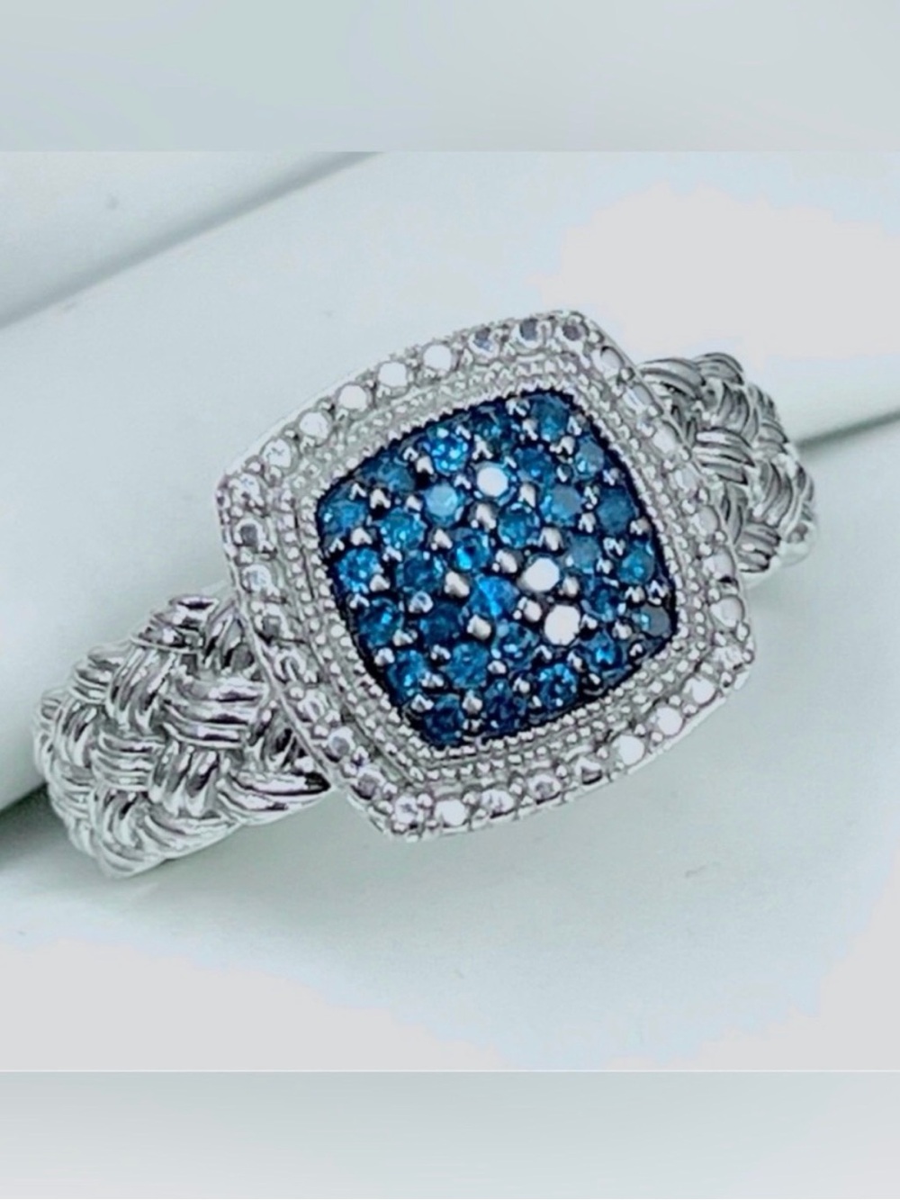 Affinity Diamonds Blue Diamond Cluster Ring Sterling Silver 925 Size 5